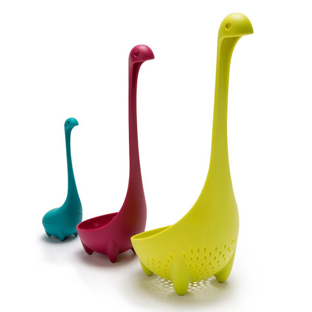 Pair of Nessie the Loch Ness Monster Ladles - Standard Ladle and Mama  Colander